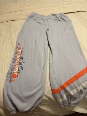 FP Movement by Free People Light Gray Track Joggers with Orange & Cream Stripes